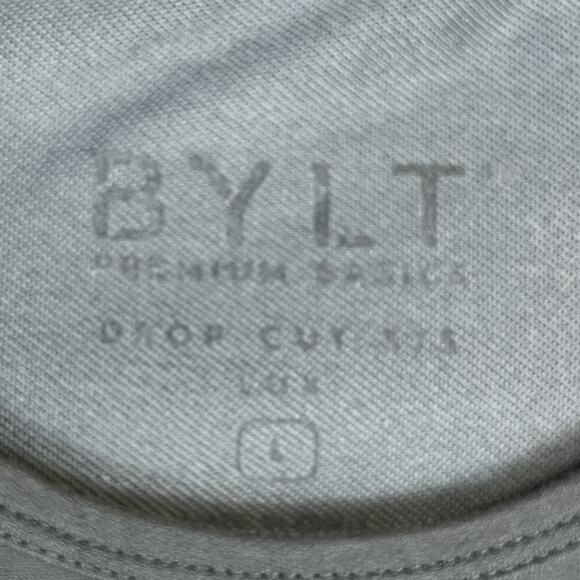 BYLT Basics Tee Mens L Gray Drop Cut Short Sleeve Stretch Round Neck T-Shirt - Picture 3 of 9
